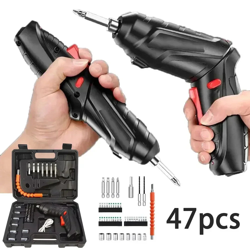 Parafusadeira Elétrica Sem Fio 3,6V com Kit de 47 Peças e Maleta