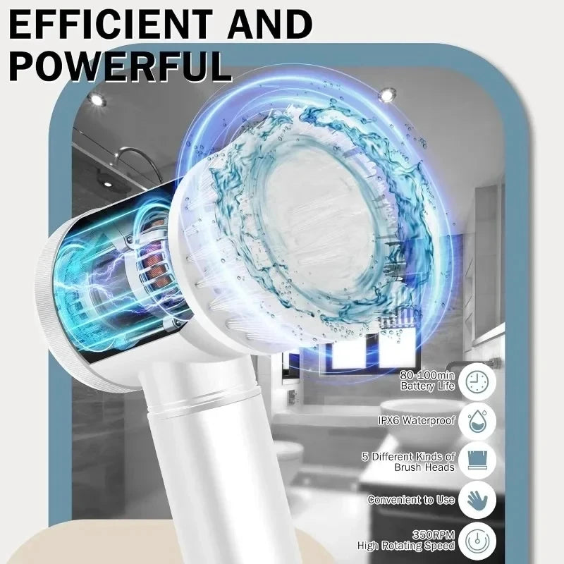Escova Elétrica de Limpeza Sem Fio 5 em 1 Recarregável