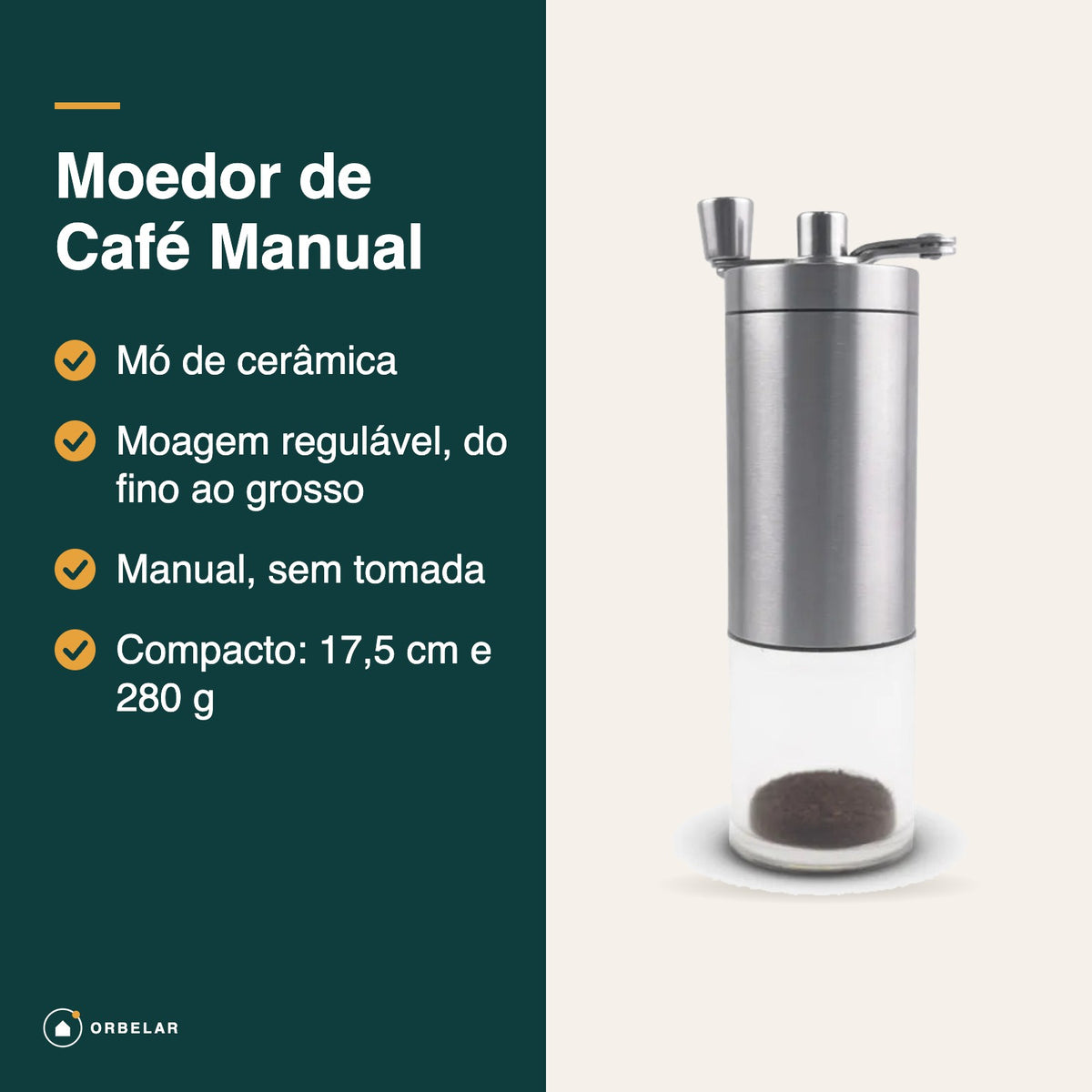 Benefícios do moedor de café manual: mó de cerâmica, moagem regulável, sem tomada e compacto