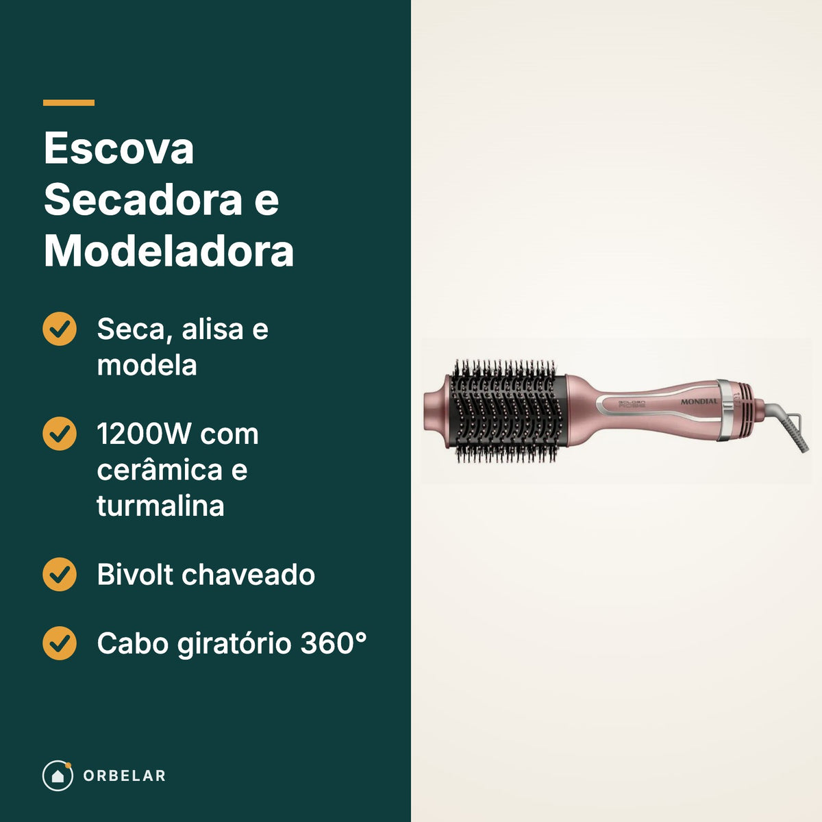 Escova Secadora: seca, alisa e modela, 1200W, bivolt