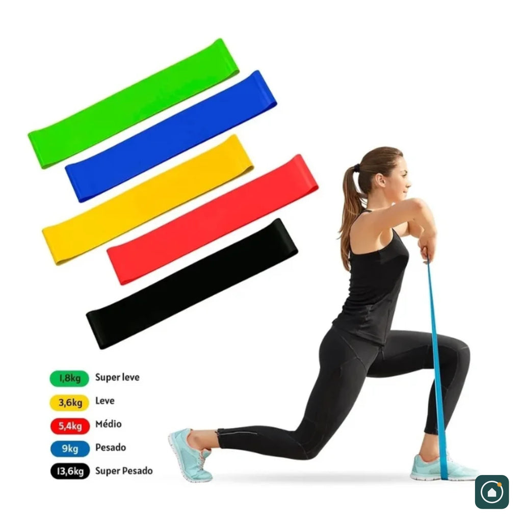 Exercício de avanço com faixa elástica e cores por nível