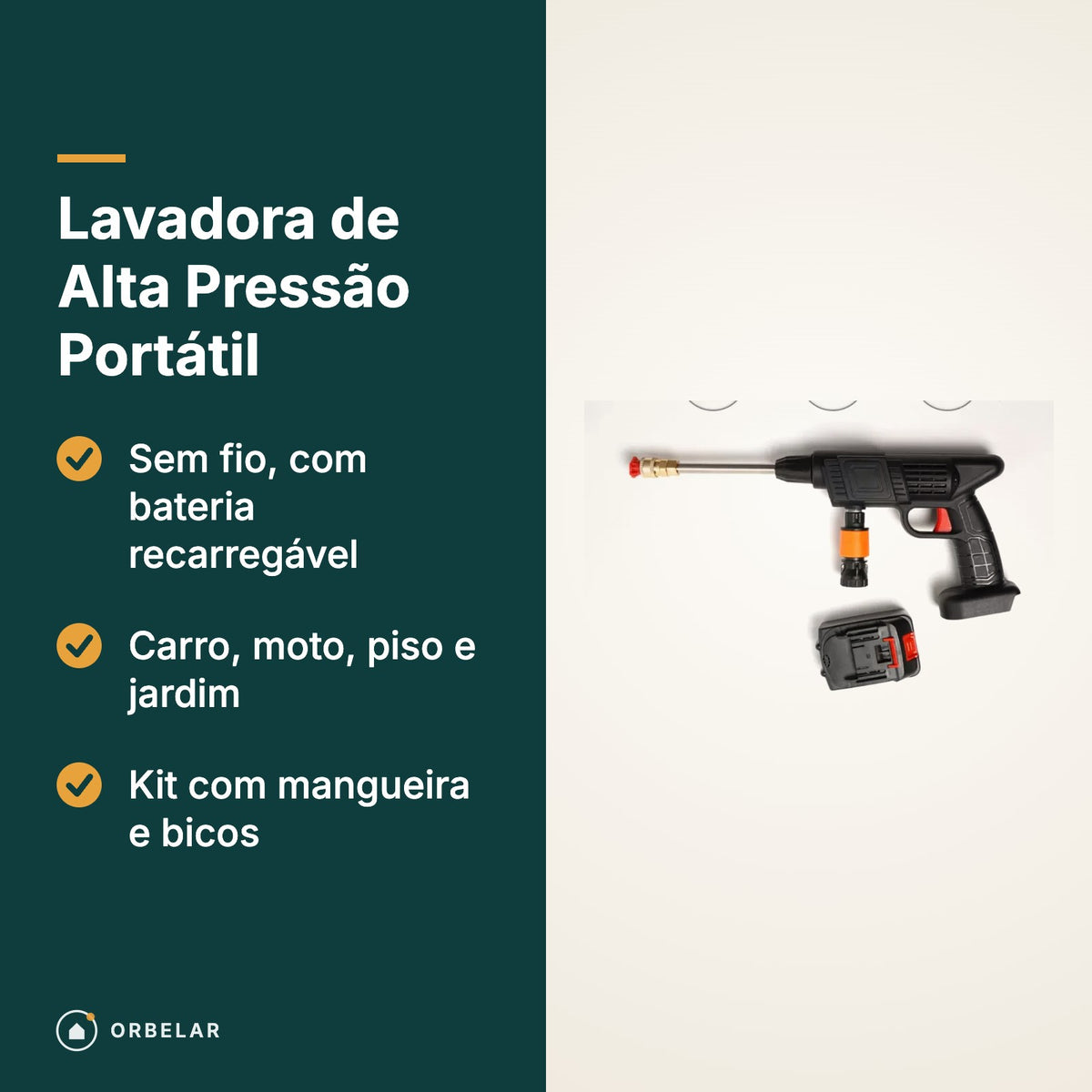 Lavadora portátil: sem fio, bateria recarregável, kit com mangueira