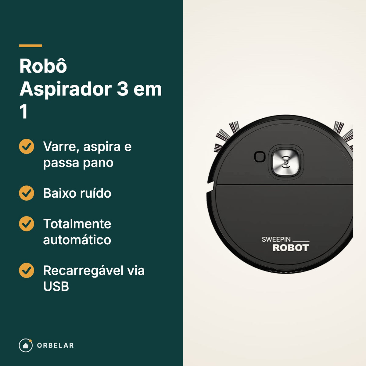 Robô Aspirador: varre, aspira e passa pano, baixo ruído